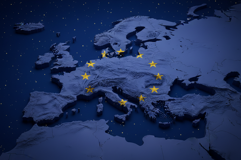 3D map of Europe with EU flag