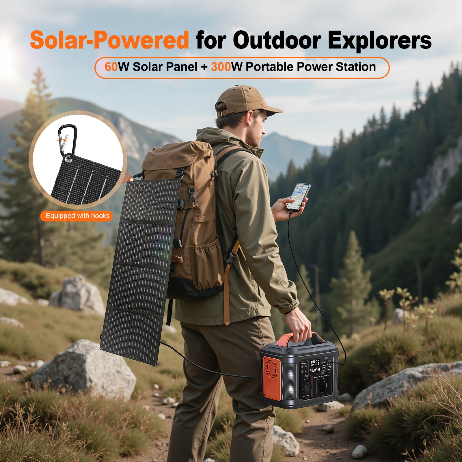 SBAOH 300W Portable Power Station with Solar Panel - 296Wh Battery