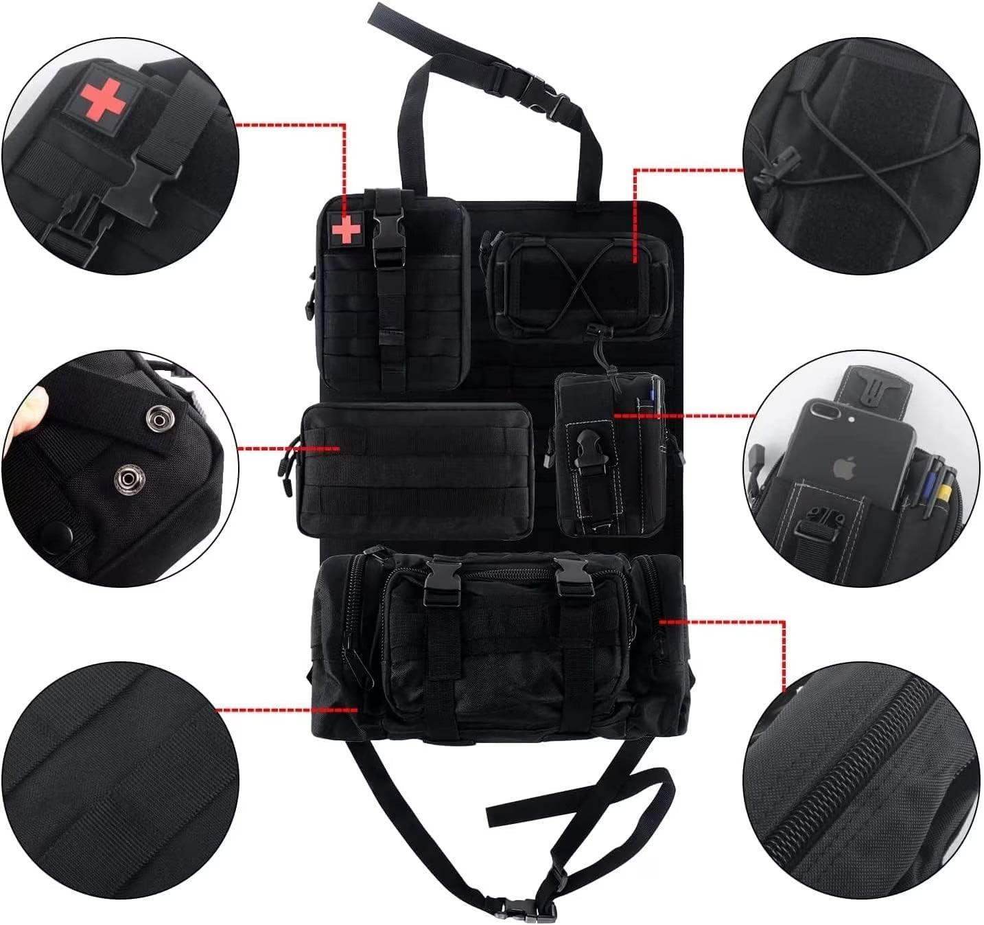 MOLLE Tactical Car Seat Organizer - 5-Pocket Storage System