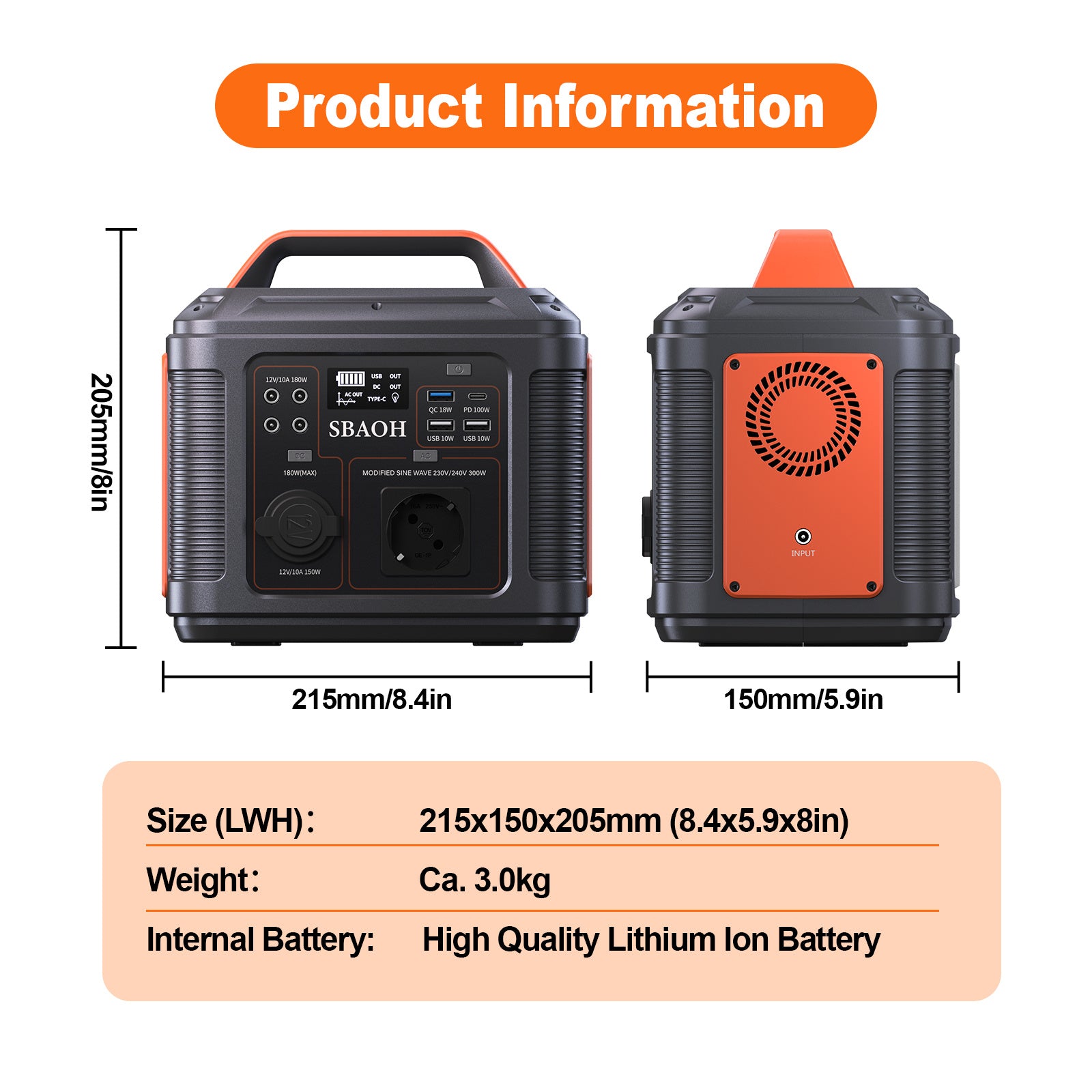 SBAOH 300W Portable Power Station with Solar Panel - 296Wh Battery