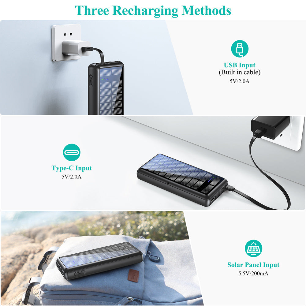 Emergency Solar Charger – Dual-Wire Power Bank for Mobile Devices
