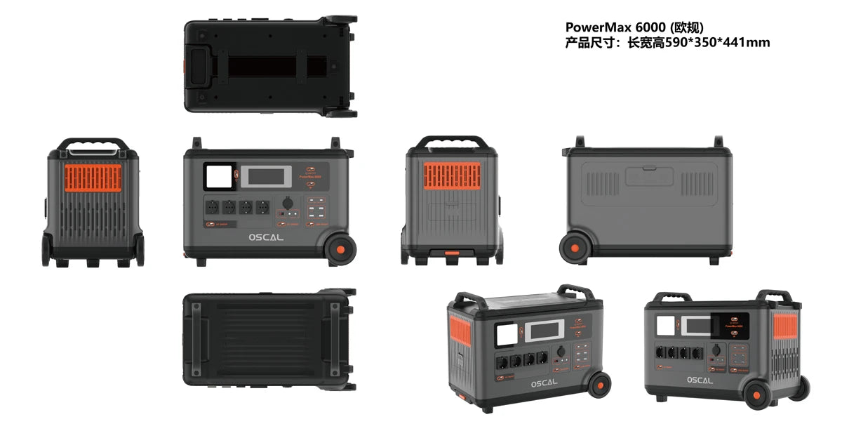 PowerMax 6000 Portable Power Station 6000w 57600kWh 120V/240V Dual Voltage Smart APP Control Rugged Oscal Powermax 6000