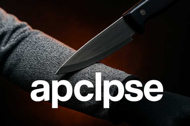 Anti-cut clothing thumbnail with knife test and apclpse branding