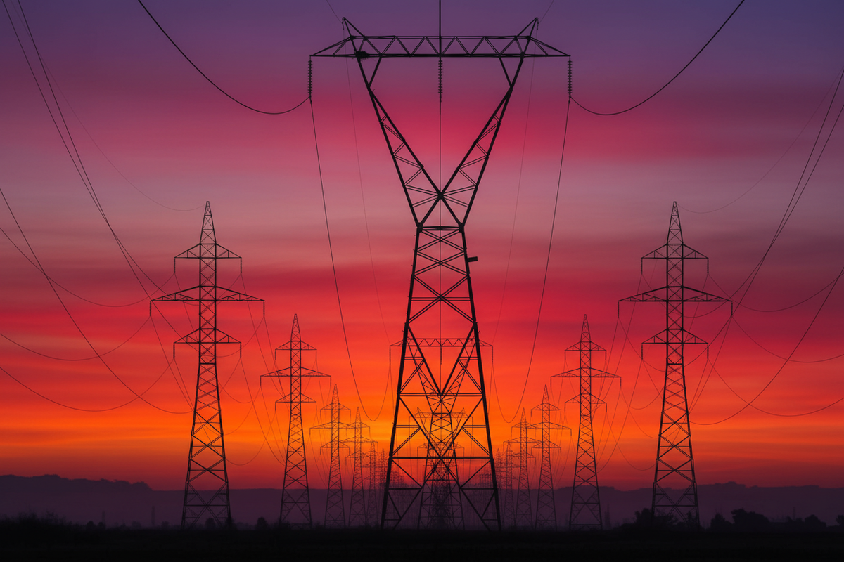 Power lines at sunset